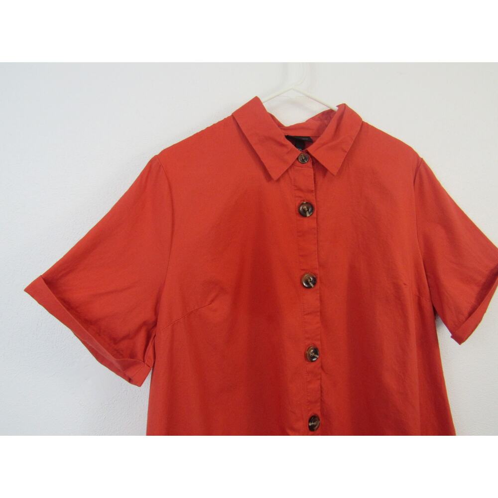 Who What Wear XXL Short Sleeve Button Front Trapeze Dress Red Orange Mini Cotton - Picture 2 of 6